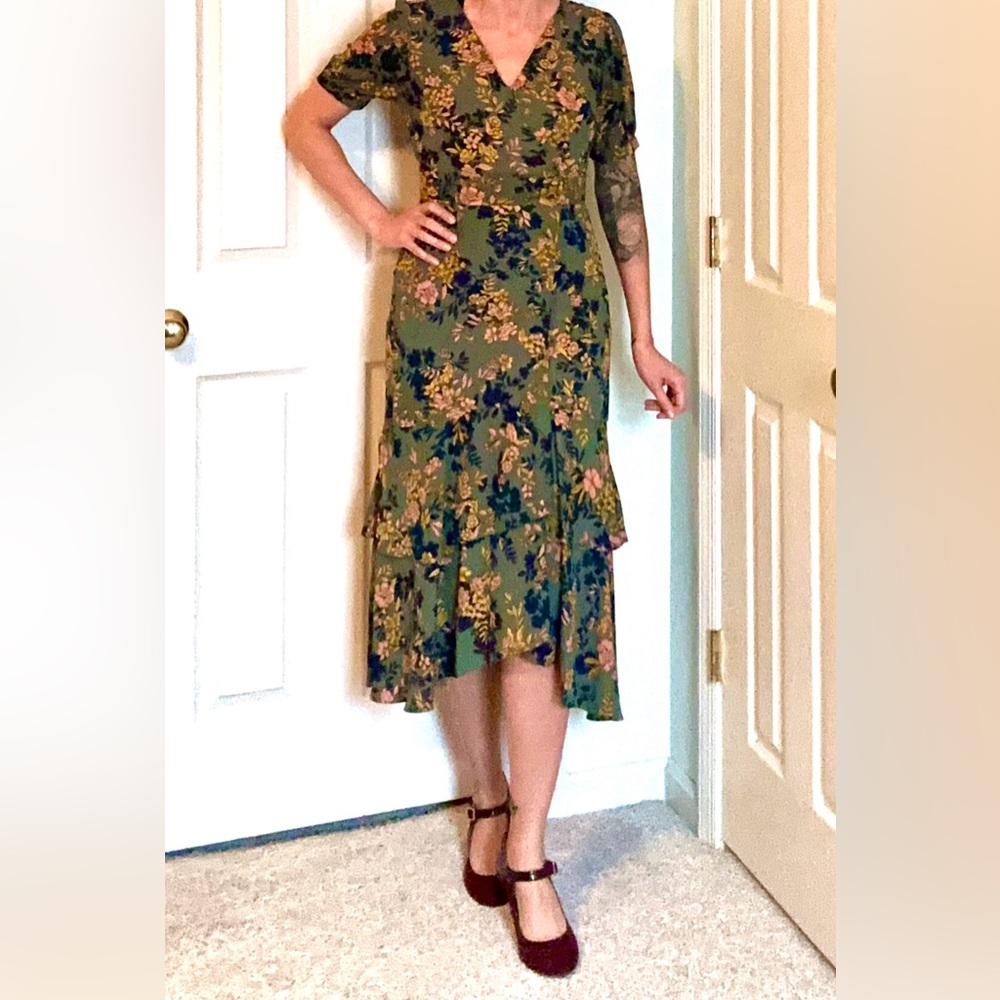 Nanette Lepore Green Floral Midi Dress